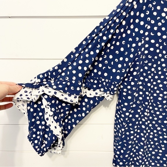 Soft Surroundings | Sonrisa Blue Polka Dot Ruffle Sleeve Blouse Size Large - Picture 5 of 10